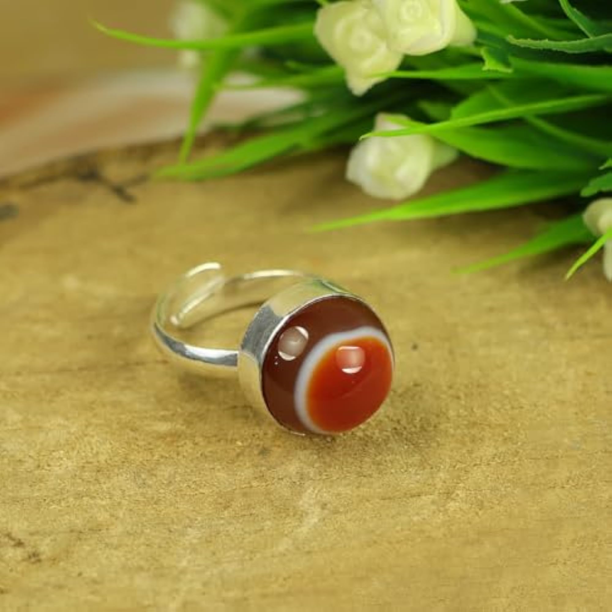 Certified Red Botswana Agate Adjustable Gemstone Ring